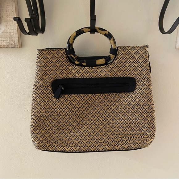 Vintage Marlo basketweave leopard handle satchel bag - Picture 4 of 7